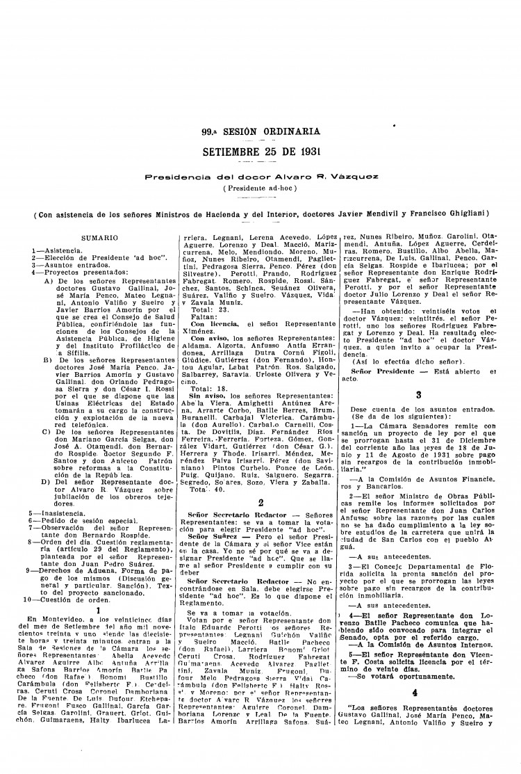 DIARIO DE SESIONES DE LA CAMARA DE REPRESENTANTES del 25/09/1931